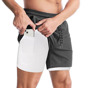 Men's quick-dry double-layer sports shorts in various colors and sizes