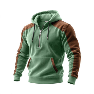 Men's slim fit digital print double hooded half zip hoodie in various colors