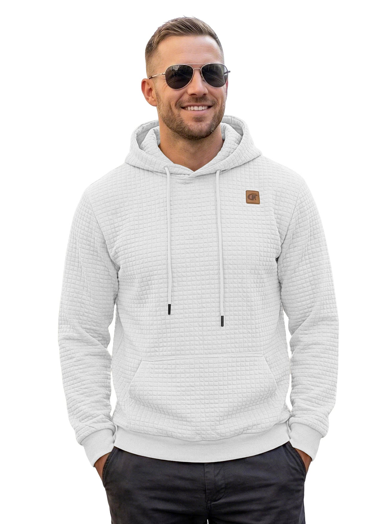 Men's elastic jacquard hooded long-sleeve sweatshirt in various colors