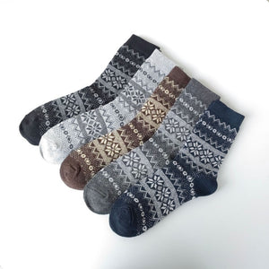 Vintage ethnic-style men's wool winter socks in assorted color block patterns