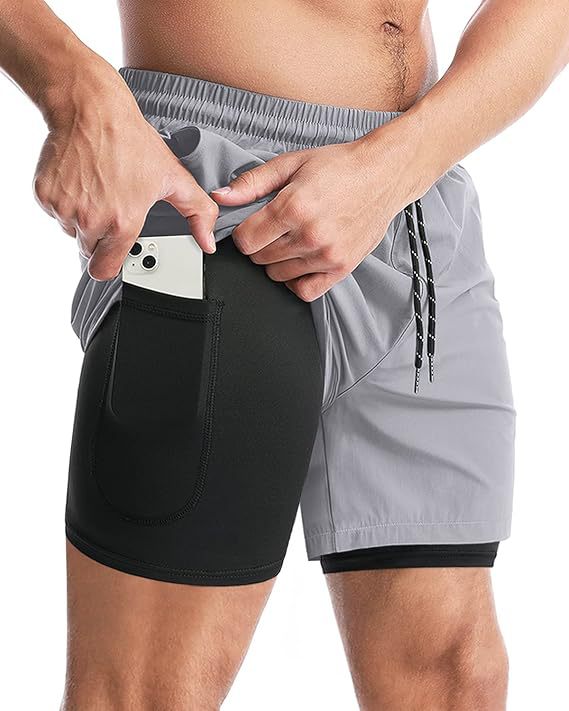 Men's quick-dry double-layer sports shorts in various colors and sizes