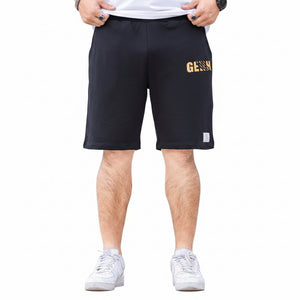 Men's black summer elastic straight casual shorts with multi-pocket design