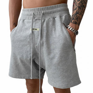 Men's high waist cotton fitness shorts in black and gray for sports and training