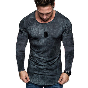 Men's long sleeve t-shirt in blue, grey, and red colors made from milk silk fabric