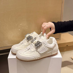 Women's white Korean fashion rhinestone casual training shoes with rubber sole