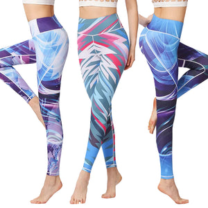 Women's reflective printed sports leggings with pockets in multiple styles