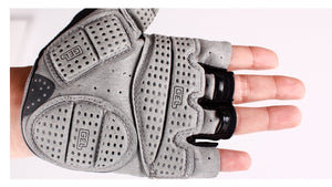 Summer half finger riding gloves in pampas storm blue color showing breathable mesh and microfiber materials