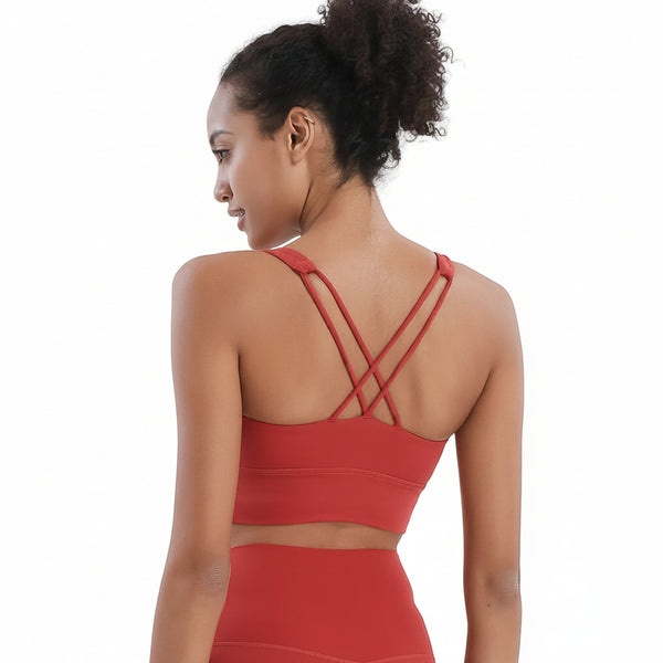 Skinny cross strappy padded sports bra in multiple colors for women