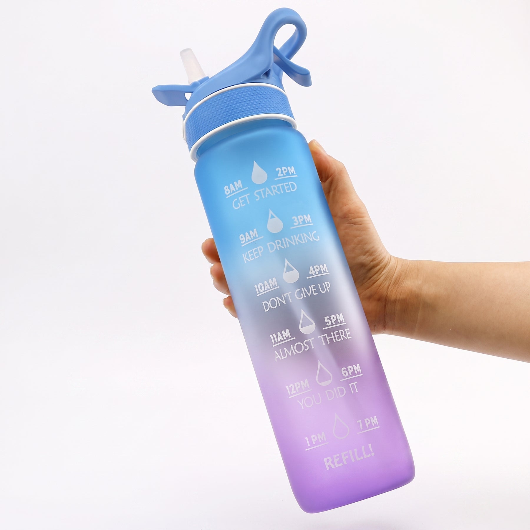 SPORTS WATER BOTTLE WITH STRAW AND TIME MARKER 1000ML