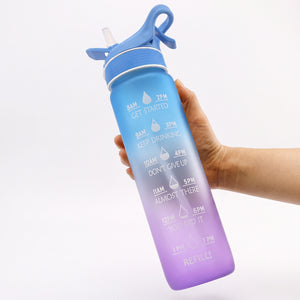 SPORTS WATER BOTTLE WITH STRAW AND TIME MARKER 1000ML