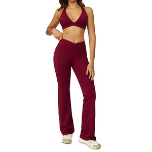 Naked feel slim-fit yoga set for women in cherry red and coffee color, sleeveless vest and pants