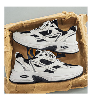 Men's breathable mesh running sneakers in white blue and white black colors