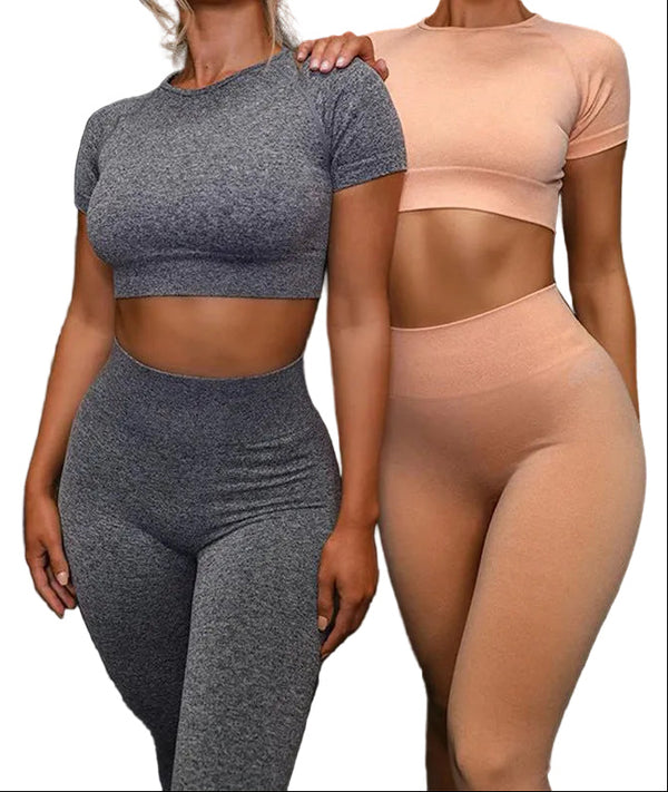 NAADLOZE YOGA SPORTSET DAMES FITNESS LEGGING EN T-SHIRT MET KORTE MOUWEN