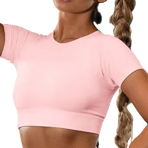 Seamless yoga sport set with short sleeve top and leggings in multiple colors