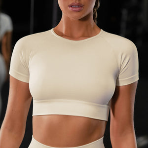 Seamless yoga sport set with short sleeve top and leggings in multiple colors