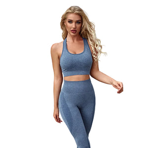 Women's moisture-wicking yoga sports bra and tight set in various colors
