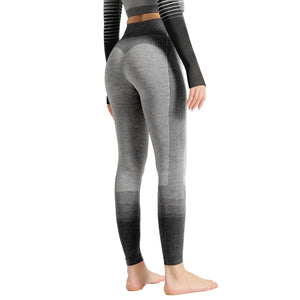 Women's high waist seamless yoga leggings in pink, grey, and orange colors