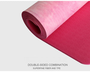 Tie-dyed TPE yoga mat in Symphony Purple and Symphony Powder colors