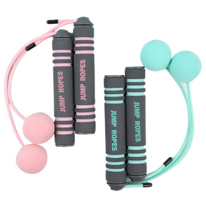Cordless skipping rope with stainless steel double bearings and EVA sponge ball handles in pink and blue colors