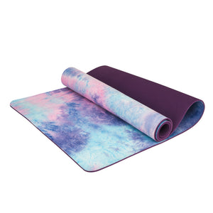 Tie-dyed TPE yoga mat in Symphony Purple and Symphony Powder colors