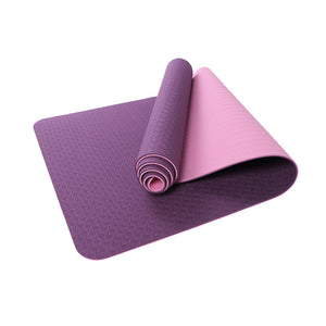 Two-color 6mm TPE yoga mat with posture alignment lines in multiple colors and sizes