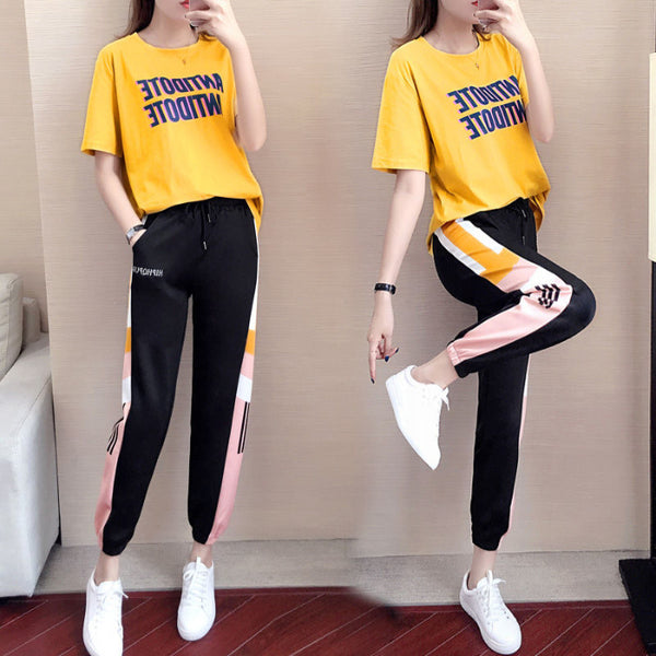 DAMEN SOMMER KOREANISCHER STIL LOOSER ZWEITEILIGER SPORTANZUG