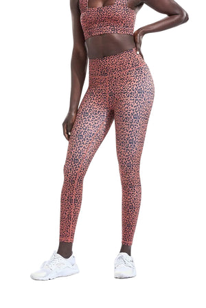 Women's high waist leopard print leggings in red color