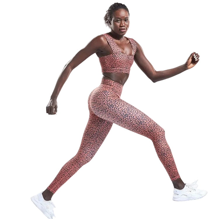 Women's high waist leopard print leggings in red color