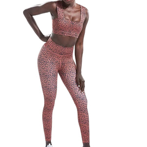 Women's high waist leopard print leggings in red color