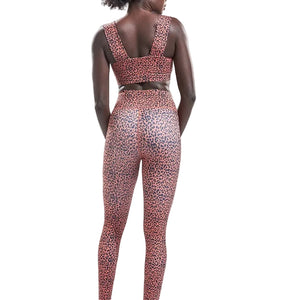 Women's high waist leopard print leggings in red color