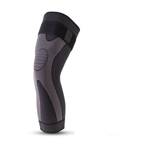 Long straps knee pads in green and black colors showing non-slip sports protection design
