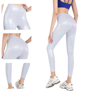 Women's high waist camouflage yoga leggings in colorful silver