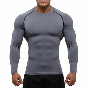 Men's long-sleeve fitness compression shirt in multiple colors
