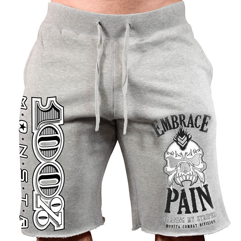 Men's cotton casual running shorts with big print in various colors