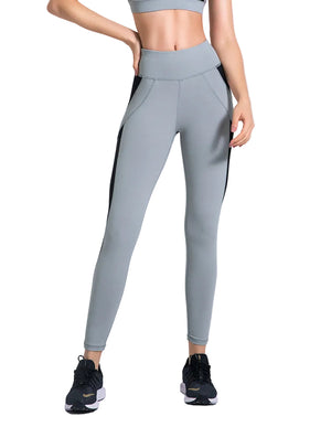 High waist stretch sports leggings in blue, grey, and apricot colors