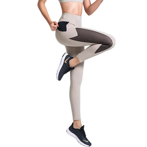 High waist stretch sports leggings in blue, grey, and apricot colors