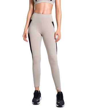 High waist stretch sports leggings in blue, grey, and apricot colors