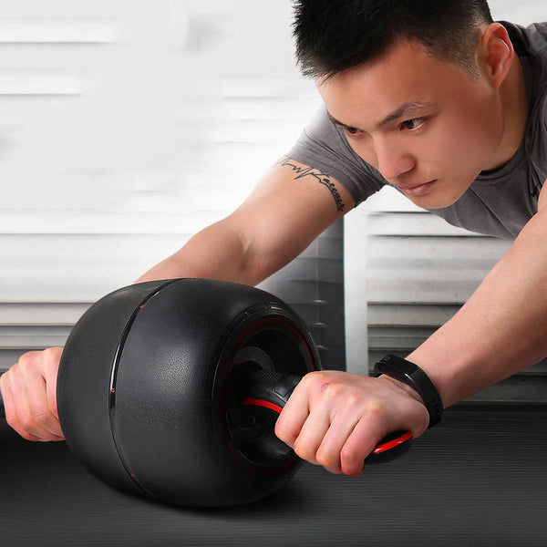 Home abdomen recuperation and fitness wheel in black and red colors