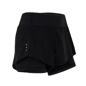 Women's breathable fitness running shorts in black, pink, green, and grey colors