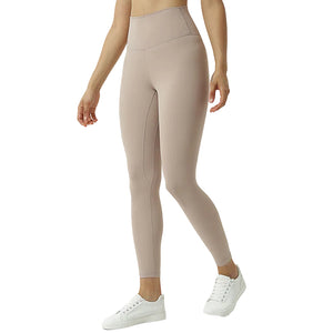 High-waisted women's sports leggings with hip-lifting seams in various colors