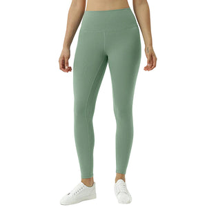 High-waisted women's sports leggings with hip-lifting seams in various colors