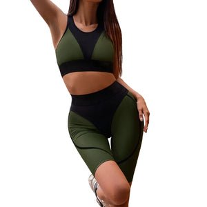 Women's high waist fitness yoga set with leggings and sports bra in multiple colors