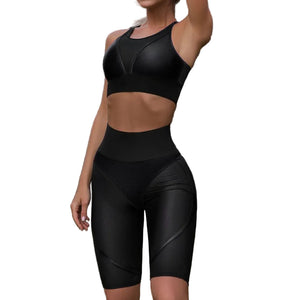 Women's high waist fitness yoga set with leggings and sports bra in multiple colors