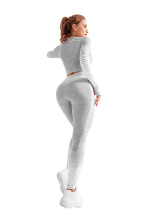LANTECH women yoga 2-piece athletic sports set with seamless leggings and sports shirt in various colors