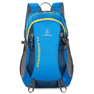 Unisex sports backpack in various colors with 36-55L capacity and ergonomic design