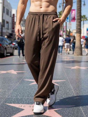 Men's casual anti-wrinkle stretch pants in black with slim straight fit