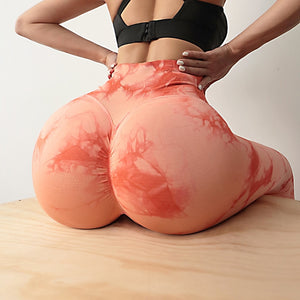 Seamless bubble butt women's fitness leggings in tie dye colors