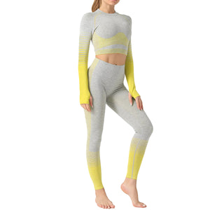 LANTECH women yoga 2-piece athletic sports set with seamless leggings and sports shirt in various colors