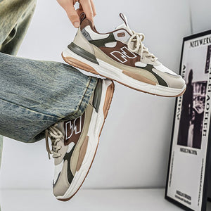 Men's breathable mesh sports casual sneakers in Beige Khaki and Grey Blue