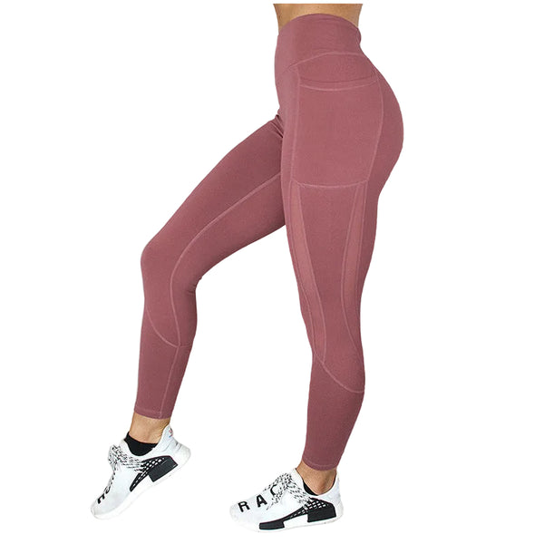 Women wearing quick dry mesh splice leggings in various colors for fitness and yoga